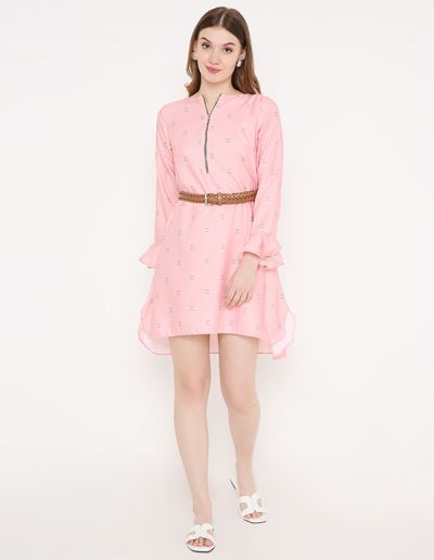PINK HIGH LOW TUNIC DRESS WITH BELT