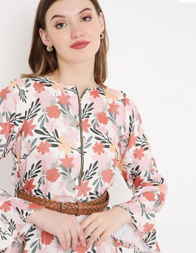 FLORAL HIGH LOW TUNIC DRESS WITH BELT