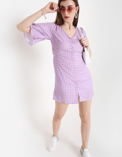 LILAC CHEQUERED TUNIC DRESS